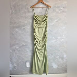 Dusty Sage Long Maxi Corset Boning Bodice Mermaid Dress Sz L Polyester Blend